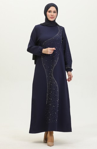 Abendkleid Mit Steinmuster 0407-02 Marineblau 0407-02