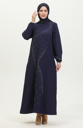 Abendkleid Mit Steinmuster 0407-02 Marineblau 0407-02