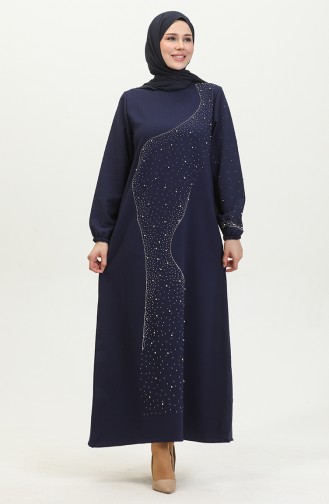 Abendkleid Mit Steinmuster 0407-02 Marineblau 0407-02
