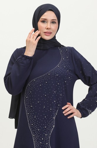 Abendkleid Mit Steinmuster 0407-02 Marineblau 0407-02