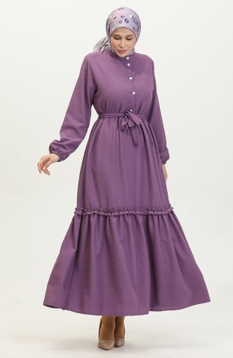 Robe A Ceinture Et Froufrous Demi Boutonné 0404-03 Lilas 0404-03
