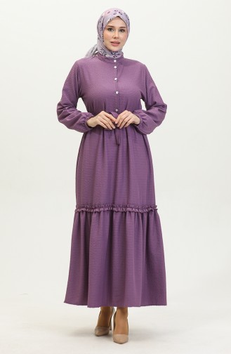 Robe A Ceinture Et Froufrous Demi Boutonné 0404-03 Lilas 0404-03