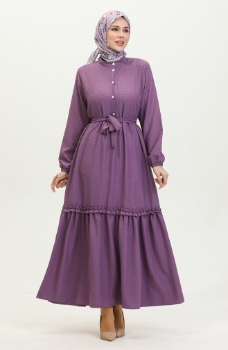 Robe A Ceinture Et Froufrous Demi Boutonné 0404-03 Lilas 0404-03