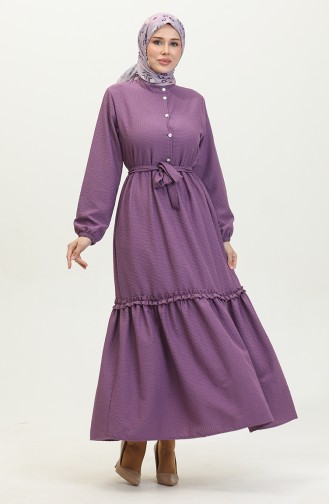 Robe A Ceinture Et Froufrous Demi Boutonné 0404-03 Lilas 0404-03