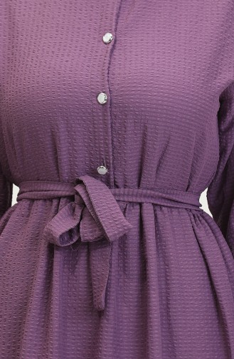 Robe A Ceinture Et Froufrous Demi Boutonné 0404-03 Lilas 0404-03