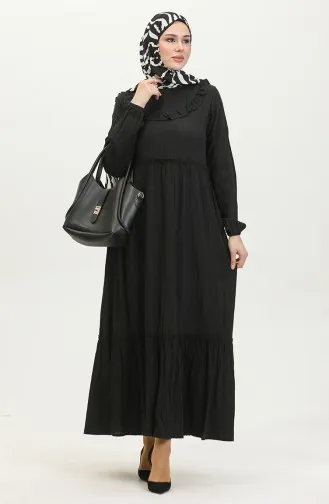 فستان بتصميم سادة 0405-02 لون أسود 0405-02
