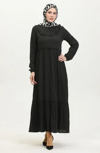 فستان بتصميم سادة 0405-02 لون أسود 0405-02
