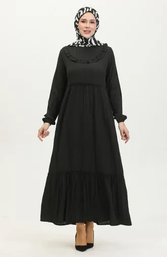فستان بتصميم سادة 0405-02 لون أسود 0405-02