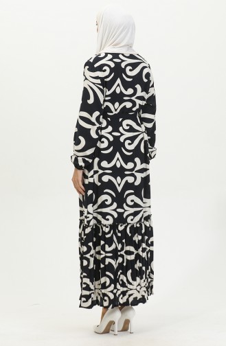 Amelya Flounced Plus Size Belted Viscose Dress 4588e-02 Navy Blue Beige 4588E-02