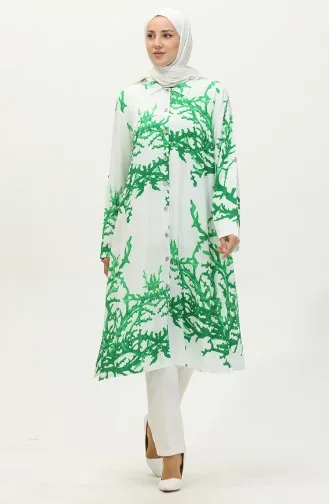 Tunique Boutonnée A Motifs Viscose 2028B-01 Blanc Vert 2028B-01