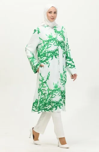 Tunique Boutonnée A Motifs Viscose 2028B-01 Blanc Vert 2028B-01