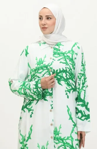 Tunique Boutonnée A Motifs Viscose 2028B-01 Blanc Vert 2028B-01
