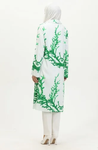 Tunique Boutonnée A Motifs Viscose 2028B-01 Blanc Vert 2028B-01