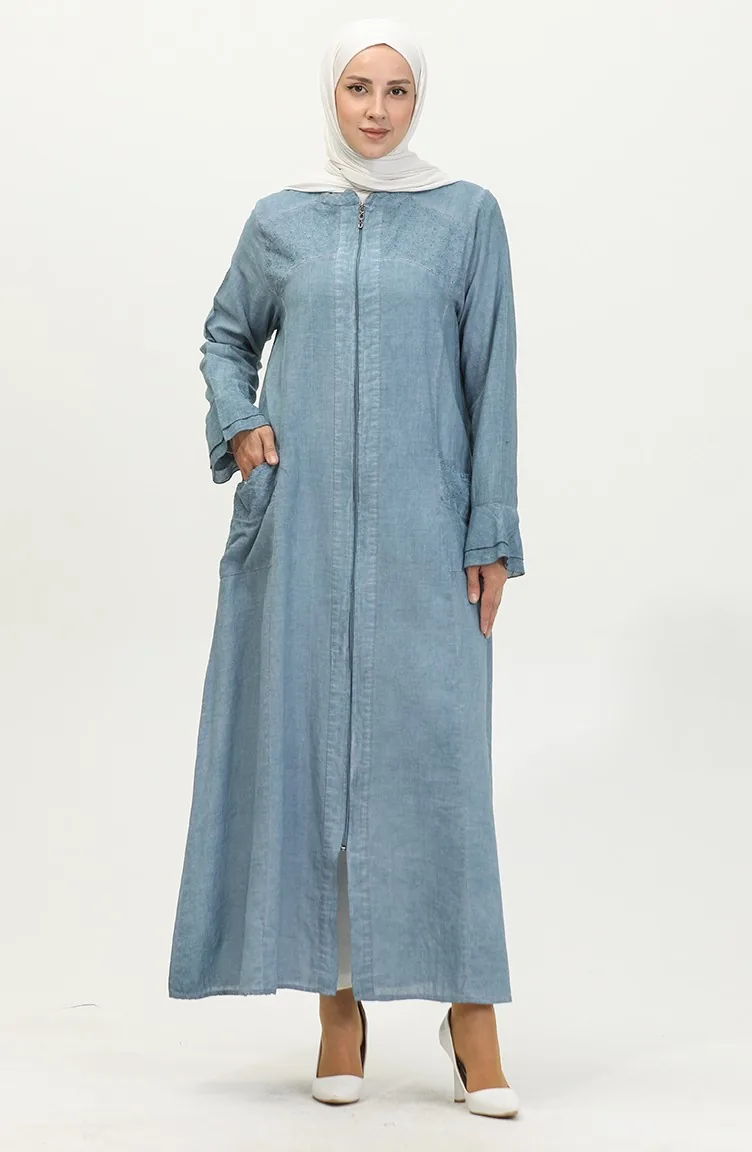 Abaya Authentique Tissu Şile 8877-06 Bleu Glace 8877-06