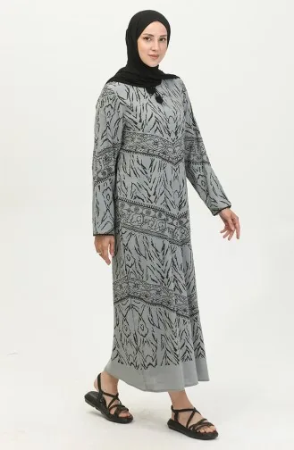 Şile Fabric Patterned Dress 4444-03 Almond Green 4444-09