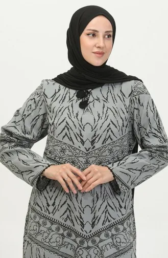 Şile Fabric Patterned Dress 4444-03 Almond Green 4444-09