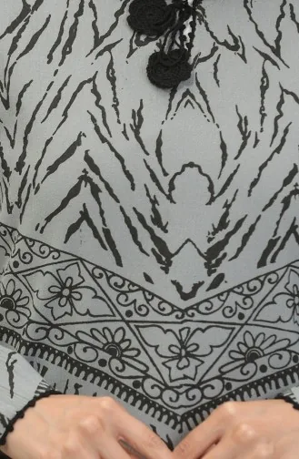 Şile Fabric Patterned Dress 4444-03 Almond Green 4444-09