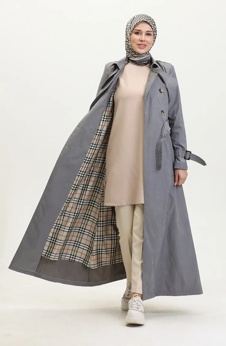 Vivezza Double Breasted Front Back Cape Lined Topcoat 6714-20 Gray 6714-20