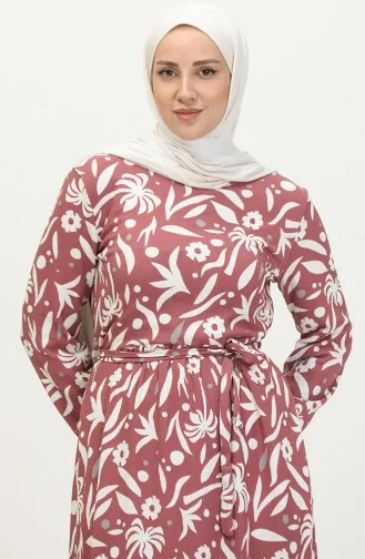 Bürümcük Palmiye Desen Elbise 5023-03 Gül Kurusu