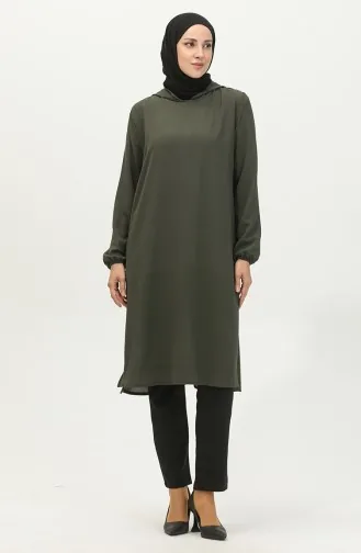 تونيك عربي بتصميم موصول بقبعة 1692-06 لون كاكي 1692-06