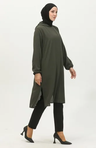 تونيك عربي بتصميم موصول بقبعة 1692-06 لون كاكي 1692-06