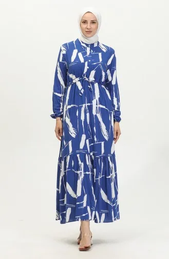 Viscose Brush Pattern Gathered Dress 81869-01 Saks Blue 81869-01