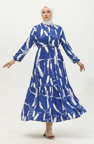 Viscose Brush Pattern Gathered Dress 81869-01 Saks Blue 81869-01