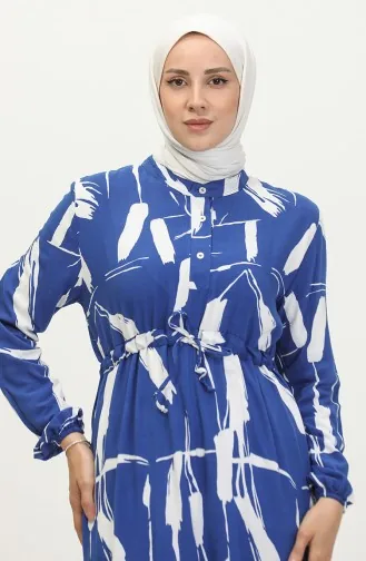 Viscose Brush Pattern Gathered Dress 81869-01 Saks Blue 81869-01