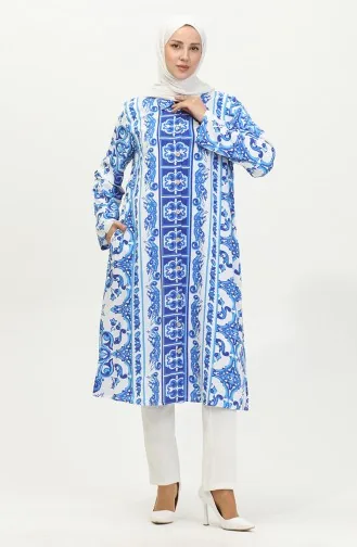 Viscose Patterned Buttoned Tunic 2028A-01 Saxe White 2028A-01