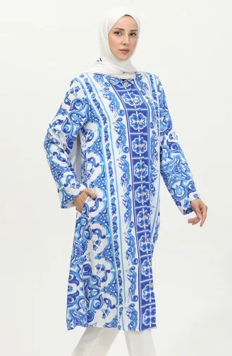 Viscose Patterned Buttoned Tunic 2028A-01 Saxe White 2028A-01