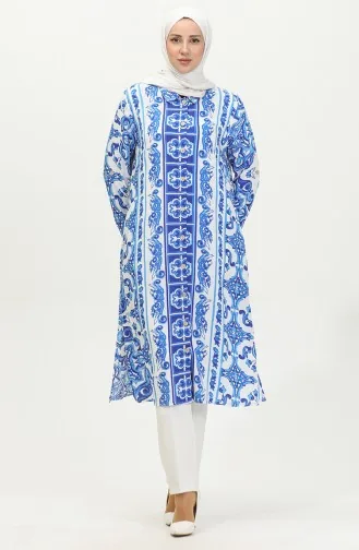 Viscose Patterned Buttoned Tunic 2028A-01 Saxe White 2028A-01