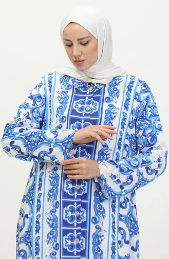 Viscose Patterned Buttoned Tunic 2028A-01 Saxe White 2028A-01