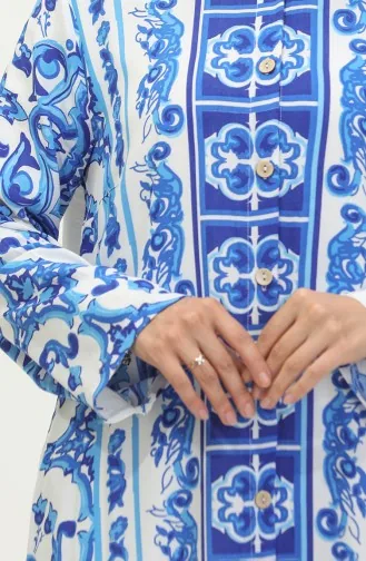 Viscose Patterned Buttoned Tunic 2028A-01 Saxe White 2028A-01