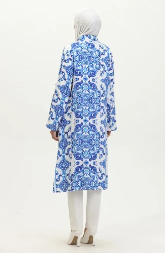 Viscose Patterned Buttoned Tunic 2028A-01 Saxe White 2028A-01