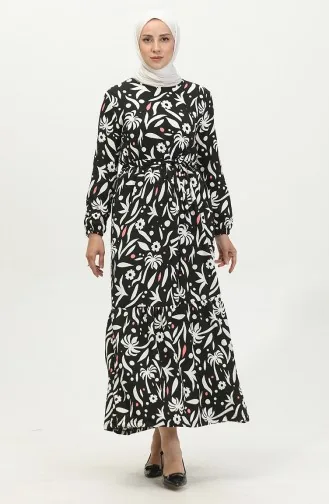 Bürümcük Kleid Mit Palmenmuster 5023-01 Schwarz 5023-01
