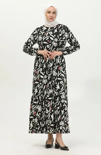 Bürümcük Kleid Mit Palmenmuster 5023-01 Schwarz 5023-01
