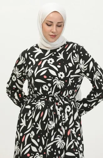 Bürümcük Kleid Mit Palmenmuster 5023-01 Schwarz 5023-01