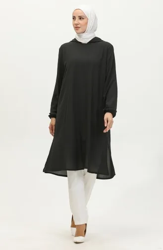 تونيك عربي بغطاء للرأس 1692-03 لون أسود 1692-03