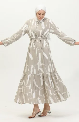 Viscose Brush Pattern Gathered Dress 81869-02 Mink 81869-02