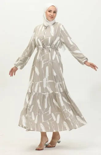 Viscose Brush Pattern Gathered Dress 81869-02 Mink 81869-02