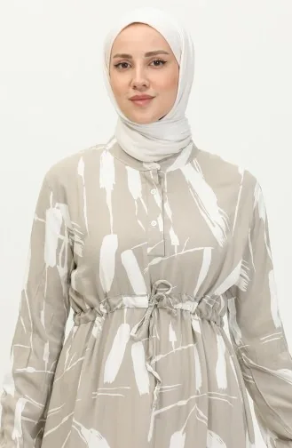 Viscose Brush Pattern Gathered Dress 81869-02 Mink 81869-02