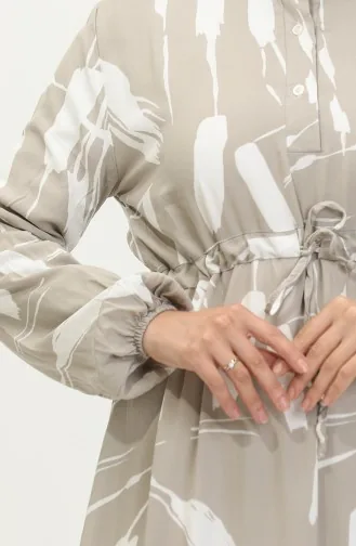 Viscose Brush Pattern Gathered Dress 81869-02 Mink 81869-02