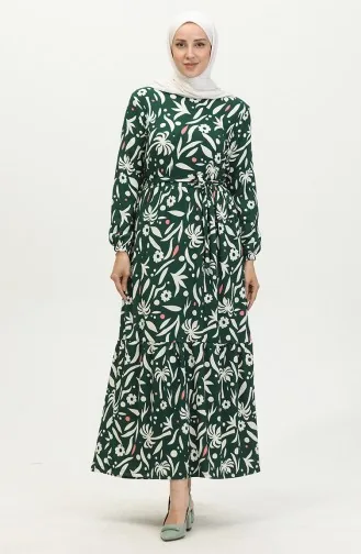 Bürümcük Palm Tree Pattern Dress 5023-02 Green 5023-02