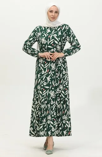 Bürümcük Palm Tree Pattern Dress 5023-02 Green 5023-02