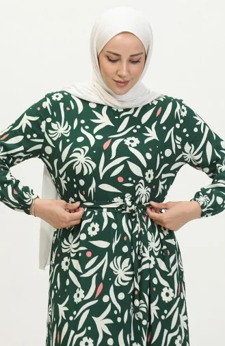 Bürümcük Palm Tree Pattern Dress 5023-02 Green 5023-02