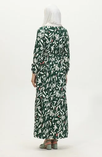Bürümcük Palm Tree Pattern Dress 5023-02 Green 5023-02