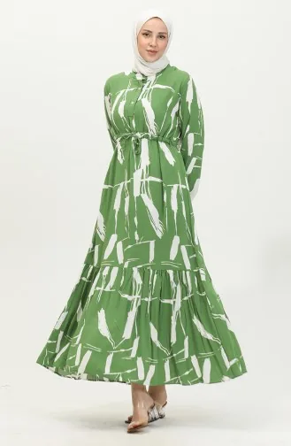 Viscose Brush Pattern Gathered Dress 81869-03 Green 81869-03