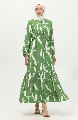 Viscose Brush Pattern Gathered Dress 81869-03 Green 81869-03