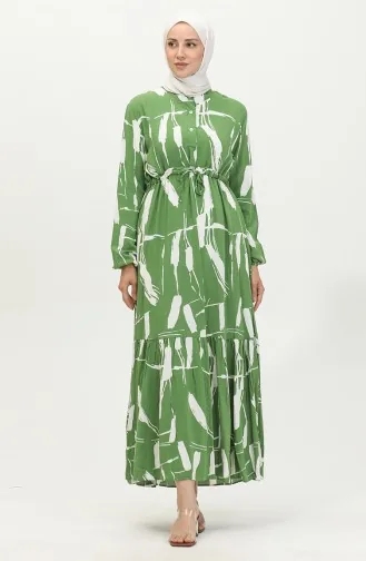 Viscose Brush Pattern Gathered Dress 81869-03 Green 81869-03