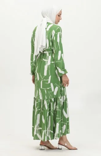 Viscose Brush Pattern Gathered Dress 81869-03 Green 81869-03